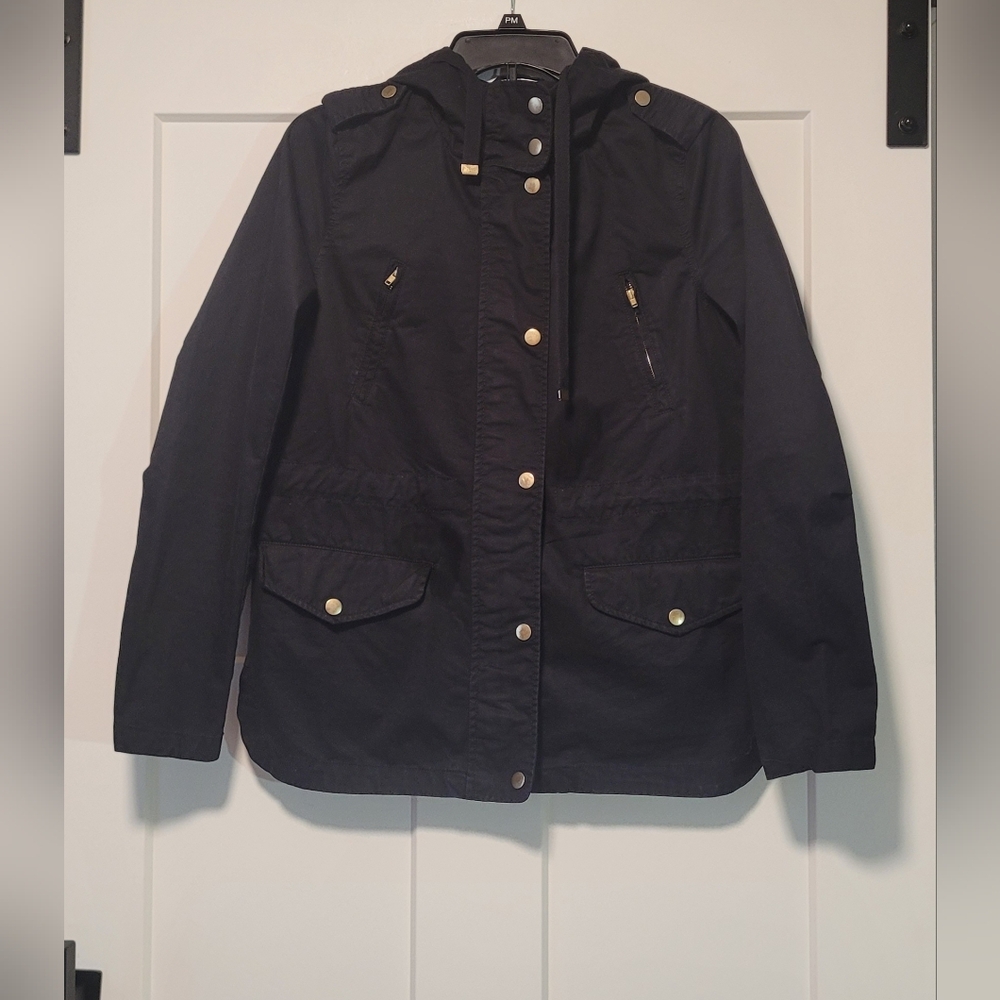 Love Tree Women's hooded lightweight military utility jacket Sz S Black